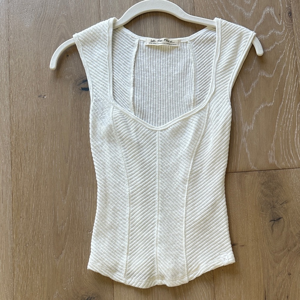Elegant Cream white Ribbed Women's Top